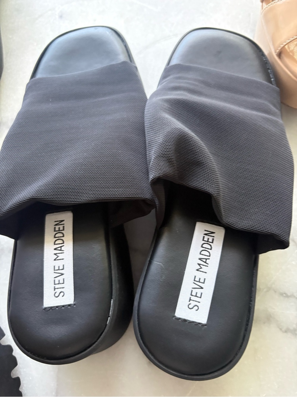 Steve Madden Black Wide-Band Slide Sandals